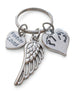 Twins Baby Feet Charm & Wing Charm Keychain with a Forever Loved Heart Charm, Twin Babies Loss Memorial Keychain