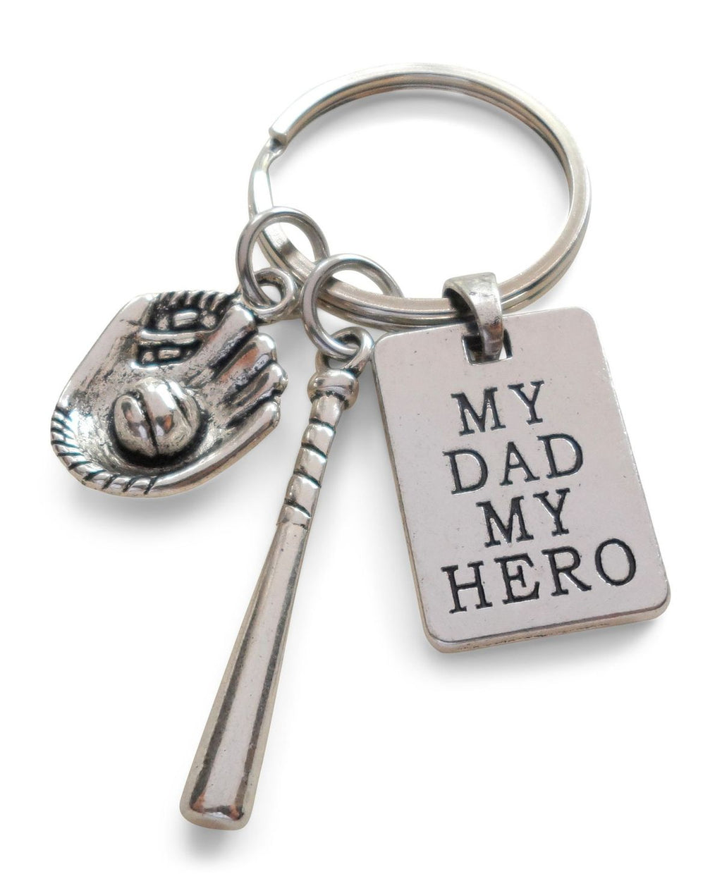 My Dad My Hero Keychain with Baseball Glove and Bat Charm, Father's Keychain