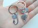 Silver Fish and Hook Keychain Set with For Keeps and I'm Yours Heart Charms; Couples Keychain Set