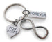 Infinity Symbol Keychain with "For Keeps" Heart & Forever Tag Charm; Couples Keychain