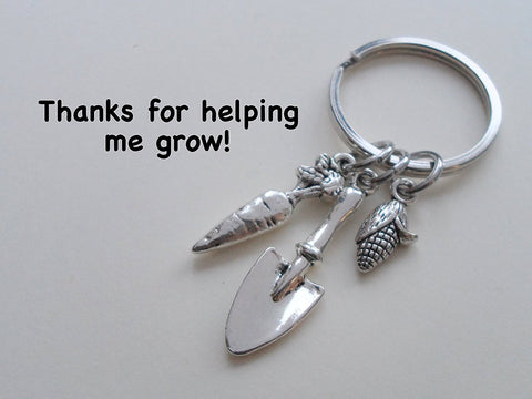 Teacher Appreciation Gifts • "Thanks for helping me grow!" Shovel, Carrot, & Corn Keychain by JewelryEveryday