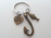 Bronze Fish Hook Keychain with Small Fish and For Keeps Heart Charm - I'm Hooked On You; Couples Keychain