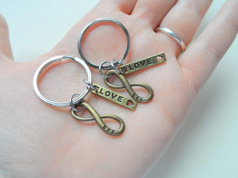 Double Bronze BFF Infinity Symbol Keychain Gift Set, Best Friends Forever- You and Me for Infinity; Couples Keychain