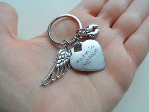 Heart Shaped Forever in My Heart Keychain with Wing and Baby Feet Charm, Baby Loss Memorial Gift