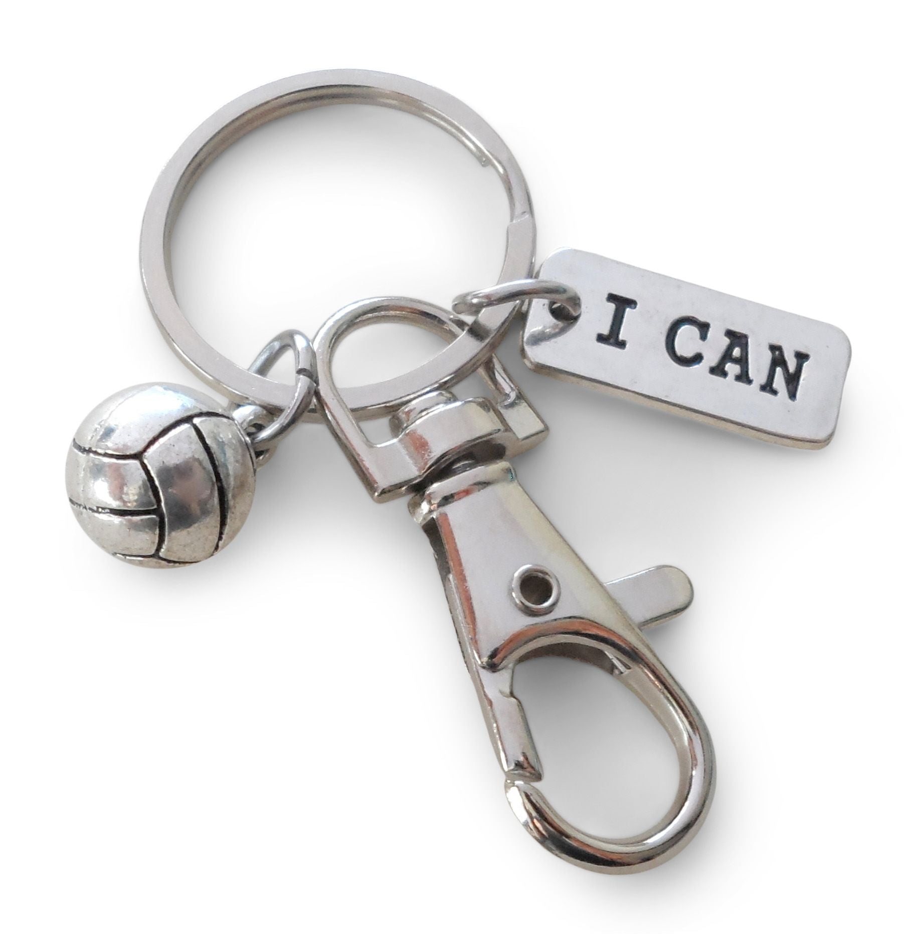 JewelryEveryday Volleyball Keychain with I Can Charm and Swivel Clasp Hook, Volleyball Player or Coach Keychain