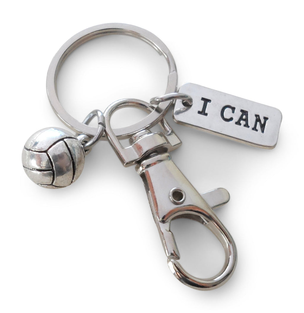 Volleyball Keychain with I Can Charm and Swivel Clasp Hook, Volleyball Player or Coach Keychain