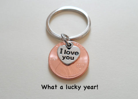2019 Penny Keychain • w/ "I Love You" Heart Charm 5-Year Anniversary Gift from JewelryEveryday