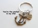 "I Love You" Heart Charm with Bronze Anchor Keychain - You're the Anchor in my Life; Couples Keychain