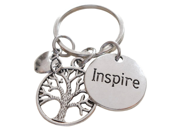 Teacher Appreciation Gifts • "Inspire" Disk, Tree & Apple Charm Keychain by JewelryEveryday w/ "Thanks for helping me grow!" Card