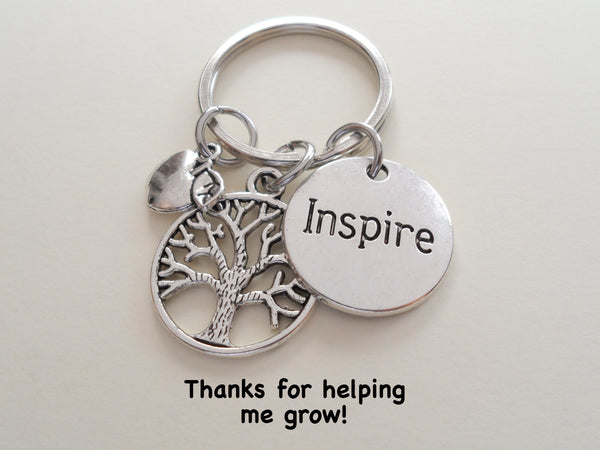 Teacher Appreciation Gifts • "Inspire" Disk, Tree & Apple Charm Keychain by JewelryEveryday w/ "Thanks for helping me grow!" Card