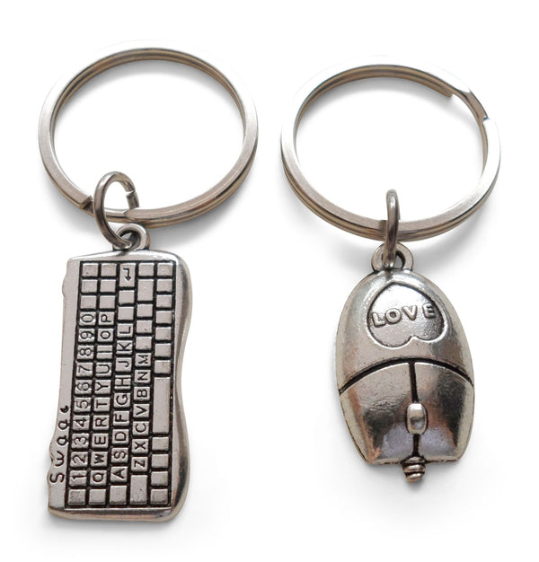 Custom Computer Keyboard and Mouse Keychains with Letter Charms for Couples or Best Friends Initials, Anniversary Gift Keychain