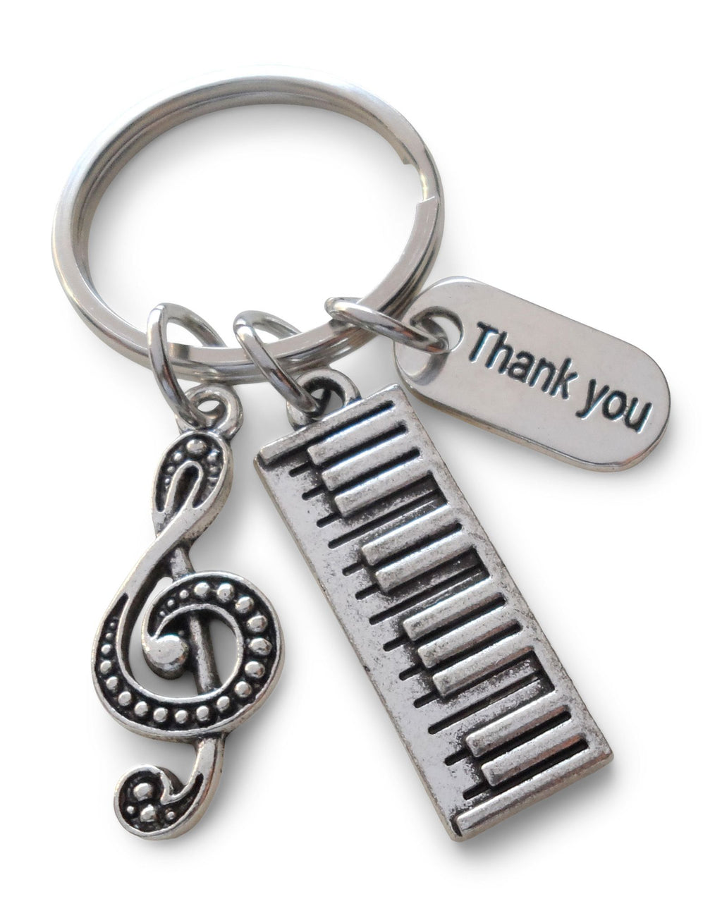 Piano Teacher Keychain; Piano Keyboard Charm, Treble Clef & Thank You Charm Keychain, Music Teacher Appreciation Keychain
