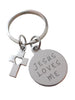 Jesus Loves Me Small Saying Disc Keychain with Small Cross Charm, Religious Keychain