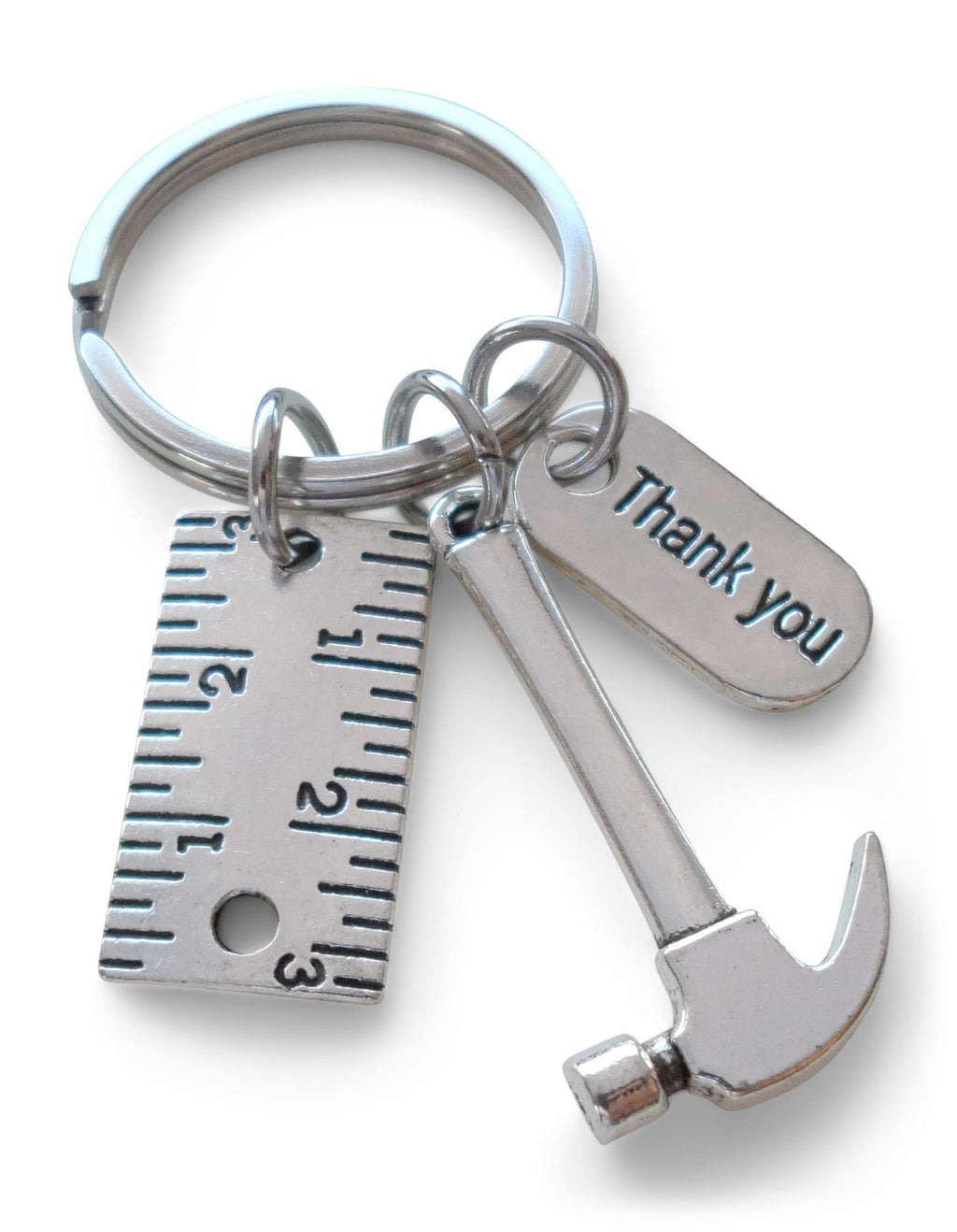 Hammer & Ruler Charm Keychain with Thank You Tag, Builders, Construction Team, Contractor, Handyman Appreciation Keychain