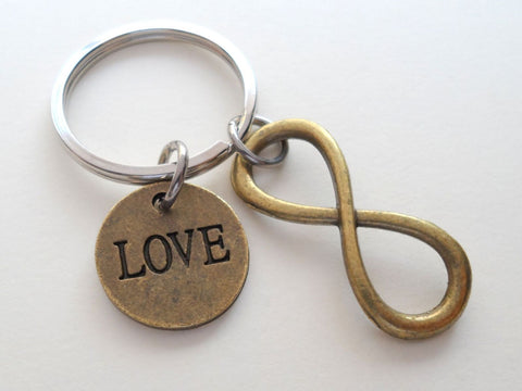 Bronze Infinity Symbol Charm With Love Disc Charm Keychain - You and Me for Infinity