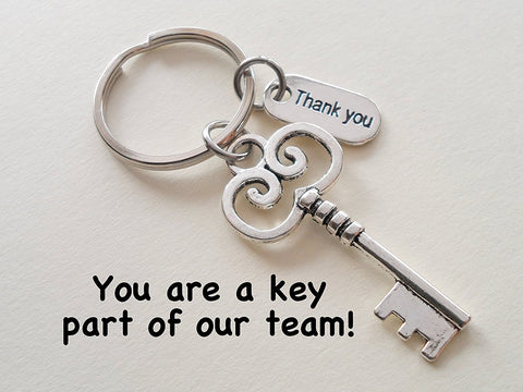 Employee Appreciation Gifts • "Thank You" Tag & Silver Key Keychain by JewelryEveryday w/ "You are a key part of our team!" Card