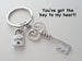 Key and Tiny Love Lock Keychain - You've Got The Key To My Heart; Couples Keychain