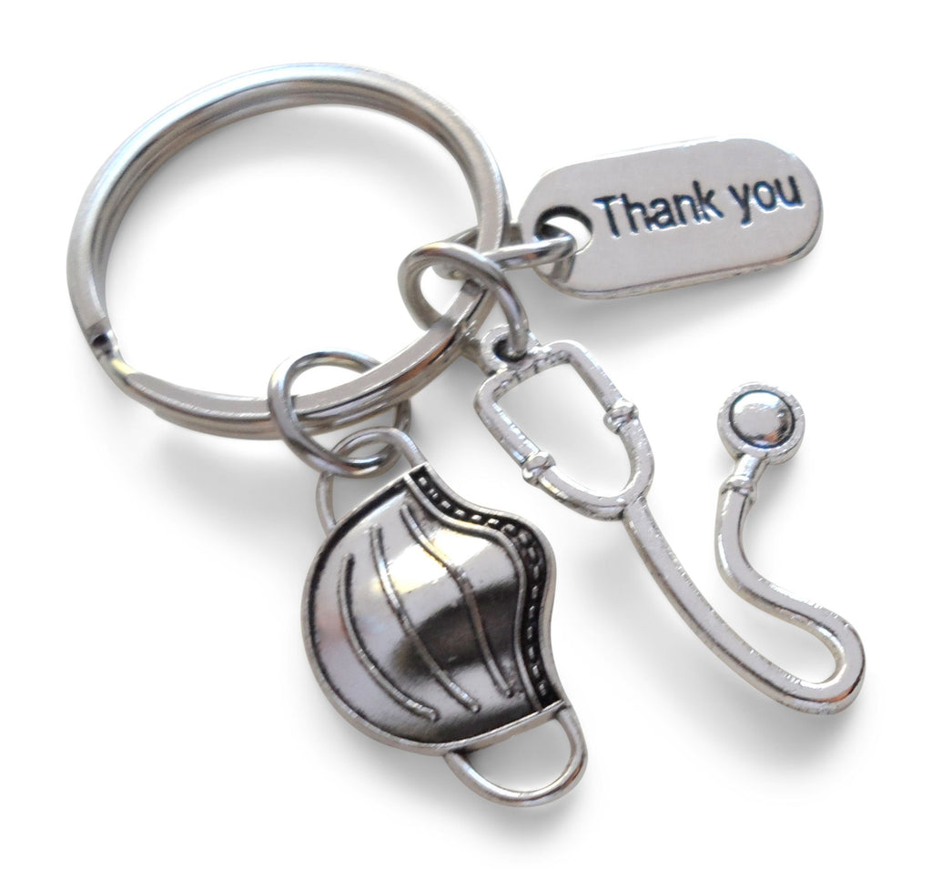 Medical Professional Charm Keychain, Nurse Appreciation Keychain With Small Stethoscope & Face Mask Charm with Thank You Charm