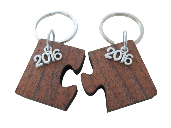 Custom Wood Puzzle Keychains with Year Charms, 5 Year Anniversary Gift, Husband Wife Key Chain, Boyfriend Girlfriend Gift, Customized Couples Keychain