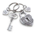 True Love Large Key and Heart Lock Keychain Set - Key To My Heart; Couples Keychain Set