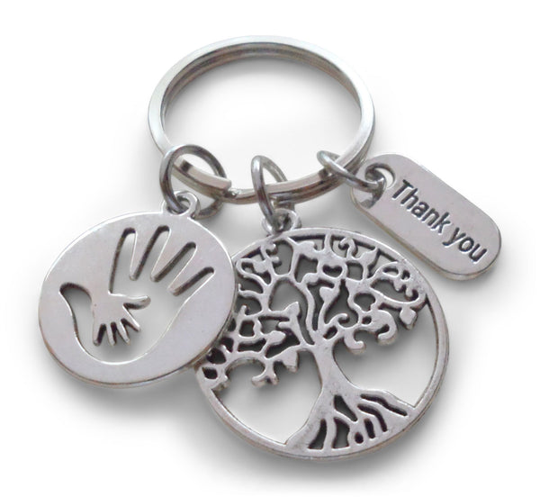 Tree Charm, Hand in Hand Circle Charm, & Thank You Charm Keychain, Volunteer Gift Keychain, Teacher Keychain Gift, Community Advocate Keychain