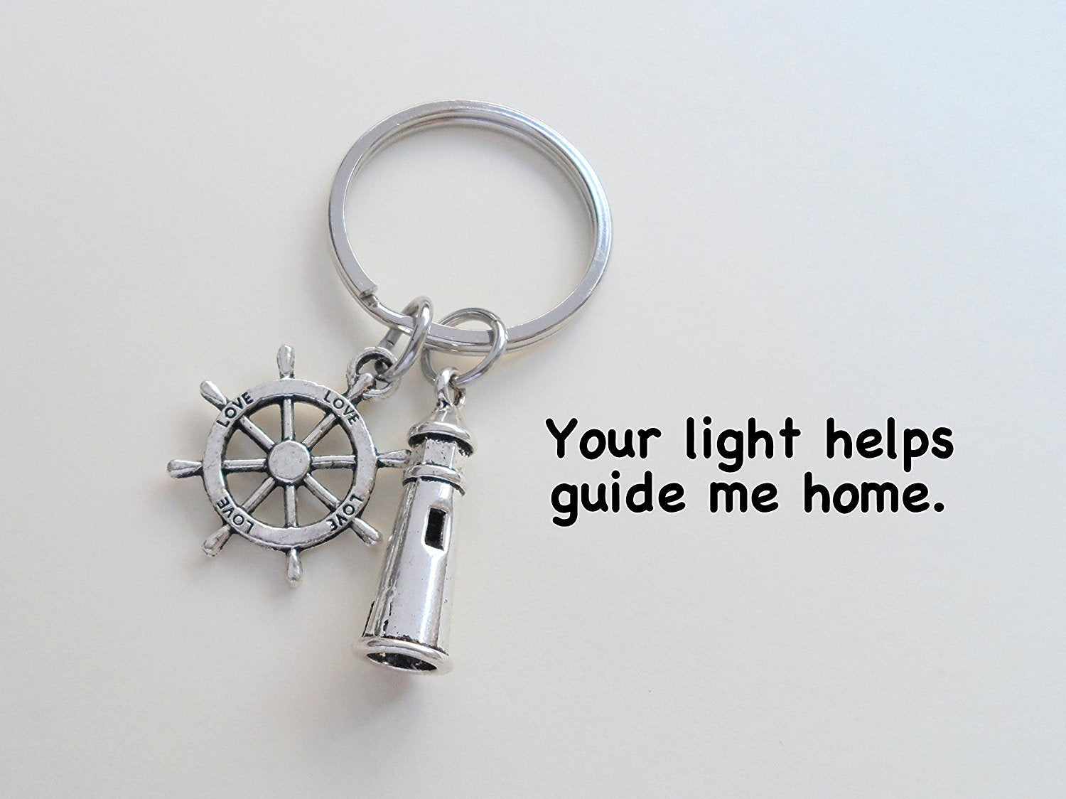 Lighthouse Keychain With Ships Helm -