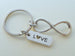 Love Tag with Infinity Symbol Keychain - You and Me for Infinity; Couples Keychain, Custom Engraved Tag Option