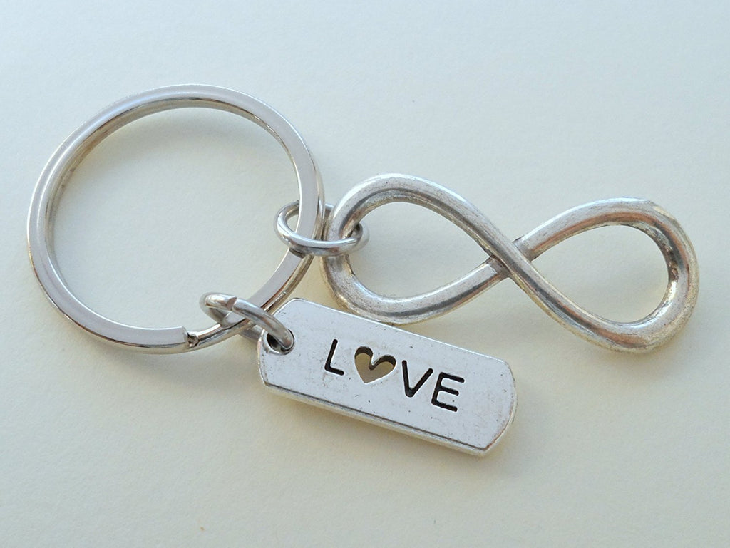 Love Tag with Infinity Symbol Keychain - You and Me for Infinity; Couples Keychain