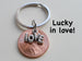 Lucky in Love 2016 Penny Keychain with Love Charm Layered Over; 8 Year Anniversary Gift, Couples Keychain