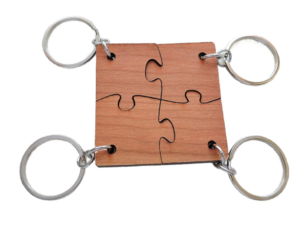 Matching Wood Puzzle Keychains, Set of 4