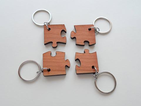 Matching Wood Puzzle Keychains, Set of 4