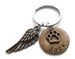 Custom Bronze Paw & Wing Charm Keychain with Engraved Disc, Pet Loss Gift, Dog Memorial Keychain