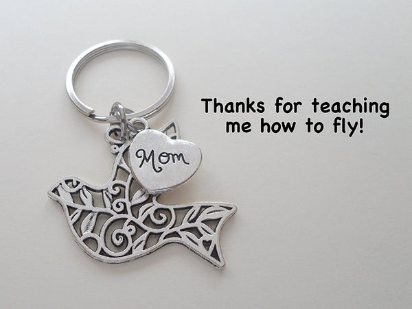 Mom Bird Keychain, Mother's Gift- Thanks for Teaching Me How to Fly
