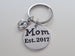 Mom Est. 2017 Disc Keychain with Baby Feet Charm; Mother's Keychain