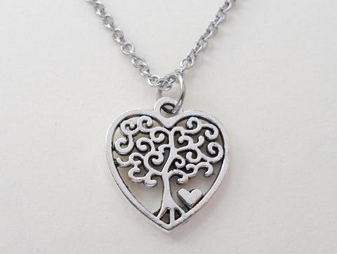 Mom Heart Tree of Life Pendant Necklace - The Heart of our Family