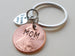 Mom Stamped on 2016 Penny Keychain, with I Love You Heart Charm, Mother's Day Gift