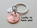 Mom Stamped on 2016 Penny Keychain, with I Love You Heart Charm, Mother's Day Gift