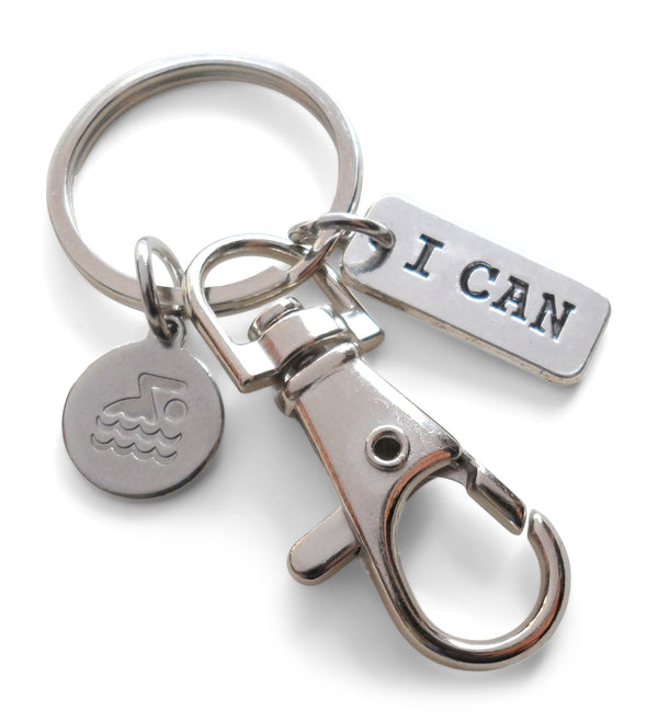 Swimming Keychain with I Can Charm and Swivel Clasp, Swimmer or Coach Keychain
