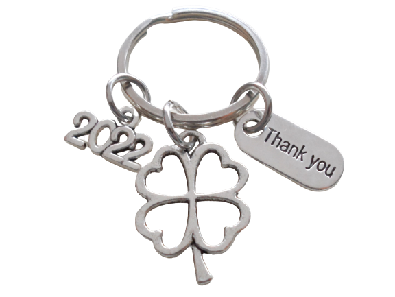 Employee Appreciation Keychain, Clover Charm with Thank You Charm, Lucky to Work with You!