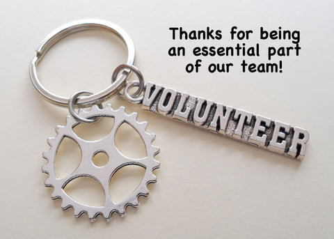 Gear Charm and Volunteer Charm Keychain, Community Volunteer Keychain - Thanks For Being an Essential Part of Our Team