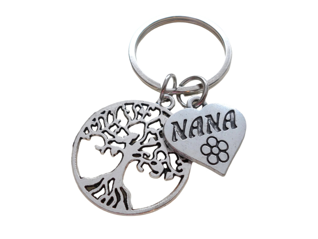 Nana Heart Charm with Tree Charm Keychain for Grandma, Mother's Day Gift