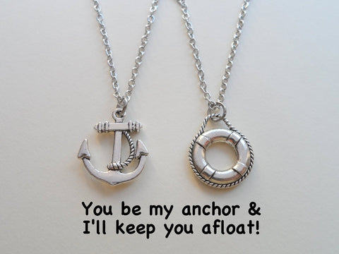 Anchor & Lifesaver Necklace Set -You Be My Anchor I'll Keep You Afloat