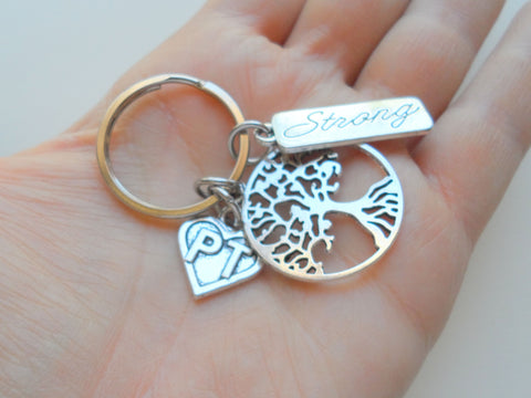 Physical Therapist Appreciation Gift Keychain, Thank You Gift for Clinic Staff, Tree, Strong Tag & PT Charm