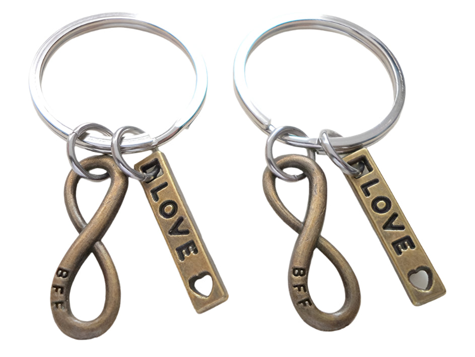 Double Bronze BFF Infinity Symbol Keychain Gift Set, Best Friends Forever- You and Me for Infinity; Couples Keychain