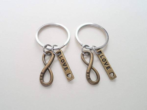 Double Bronze BFF Infinity Symbol Keychain Gift Set, Best Friends Forever- You and Me for Infinity; Couples Keychain