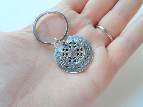 Not All Who Wander Are Lost Compass Keychain