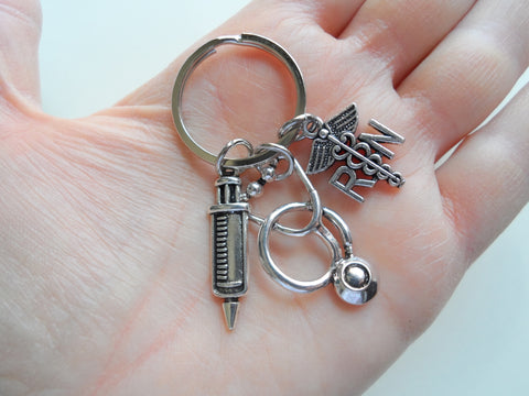Employee Appreciation Gifts • Nurse Keychain w/ Stethoscope, Syringe & RN Charms by JewelryEveryday