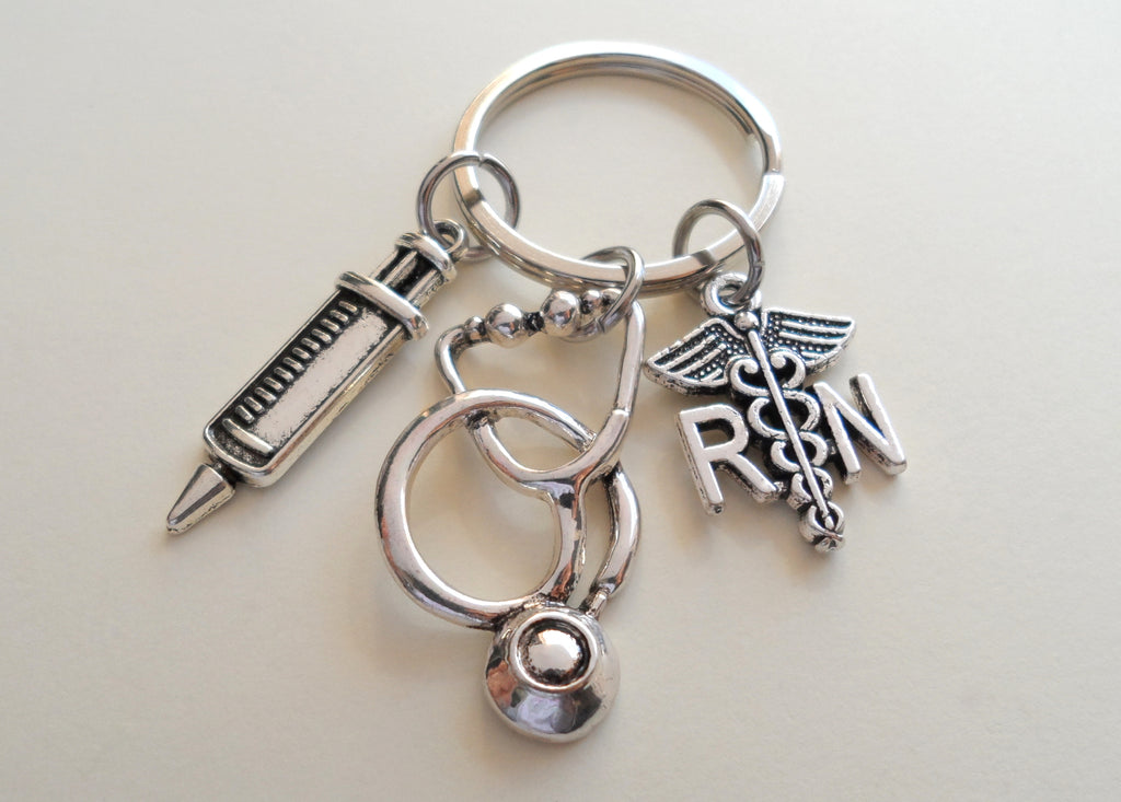 Employee Appreciation Gifts • Nurse Keychain w/ Stethoscope, Syringe & RN Charms by JewelryEveryday