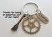 Housekeeping Appreciation Gift Keychain; Bronze Gear, Broom, & Thank You Charm Keychain