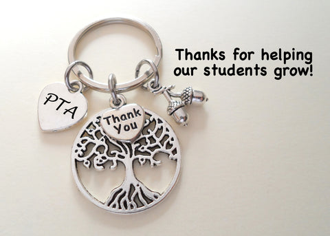 Volunteer Appreciation Gifts • PTA Heart, Tree, "Thank You" & Acorn Seeds Charms by JewelryEveryday w/ "Thanks for helping our students grow" Card